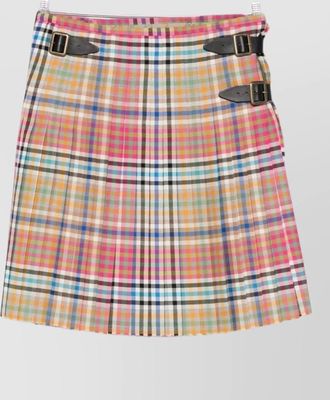 Vivienne Westwood wool plaid pleated skirt buckle frayed hem