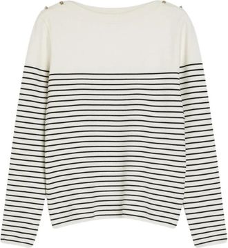 Max Mara Truien & Vesten, Dames, Wit, M, Gestreepte lange mouw jacquard top