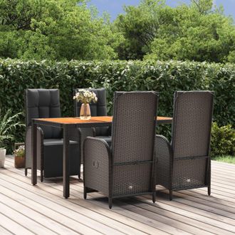 vidaXL Set De Muebles Jard&iacute;n 5 Pzas Con Cojines Rat&aacute;n Sint&eacute;tico Negro Vidaxl