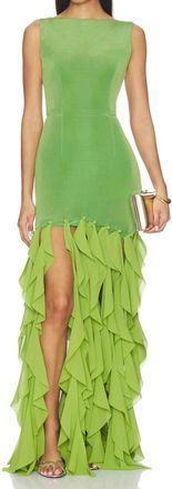 Elliatt Marison Ruffled Fringe Gown In Fern Green