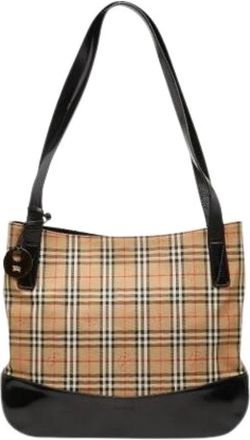 Burberry Pre-owned Vintage Canvas Shoulder Bag - Dames - Vintage Schoudertas - Beige - ONE Size - Leer - Vintage