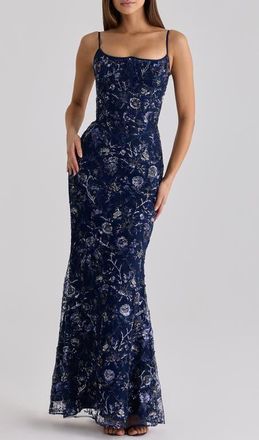 House of CB Naima Hand Beaded Gown in Navy at Nordstrom, Size X-Large