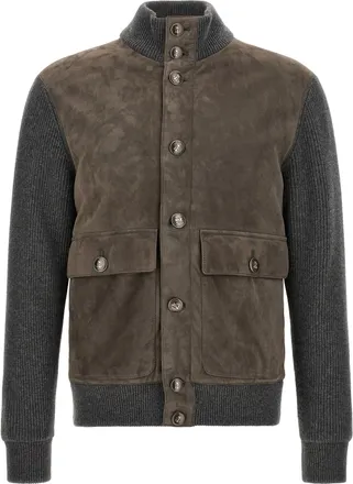 Brunello Cucinelli Gray Lamb Leather Leather Mens Jacket