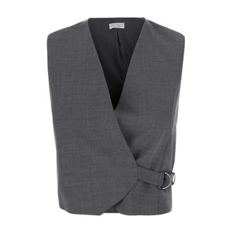 Brunello Cucinelli Gilet di Lusso in Lana Tropicale - - Jackets - Donna - Grigio - S