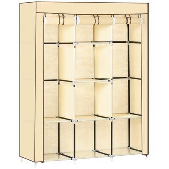 HOMCOM Fabric Portable Wardrobe with 8 Shelves 2 Hanging Rails - Beige | TJ Hughes