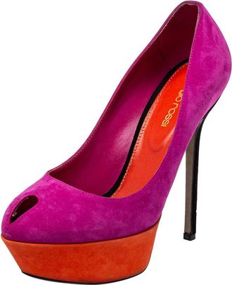 Sergio Rossi Purple/orange Suede Peep Toe Pumps