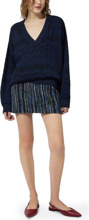 Missoni Womens V-Neck Sweater Blue Wool Blend Viscose