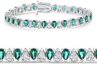 Pompeii3 10Ct Pear Shape Emerald Diamond Tennis Bracelet 14k White Gold Lab Grown