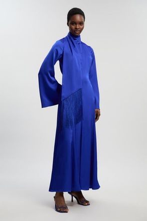Karen Millen High Neck Long Sleeve Maxi Dress in Cobalt at Nordstrom, Size 8