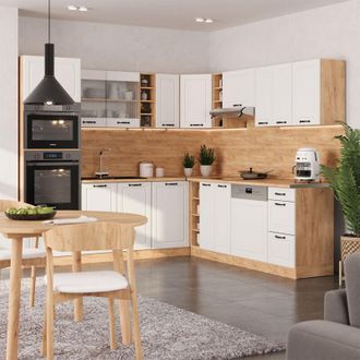 Vicco Cucina angolare completa R-Line, Casa di campagna bianca/quercia dorata, 237 x 247 cm, pl Antracite