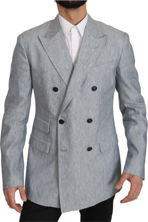 Dolce & Gabbana Blauwe Flax Napoli Jas Jas Blazer - Heren - Blazers - Blauw - M - Jassen