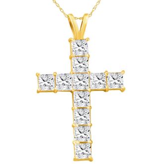 Pompeii3 5.80Ct Princess Cut Diamond Cross Pendant 14k Gold Necklace Lab Grown 1 1/2