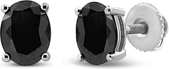 House of Brilliance 925 Sterling Silver 1.0 Cttw Prong Set Treated Black Oval Diamond Stud Earring (Black Color, I2-I3 Clarity)