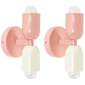 Beliani Conjunto De 2 L&aacute;mparas De Pared Con Dos Luces Orientadas Hacia Arriba Y Hacia Abajo Rosa Pastel Topi