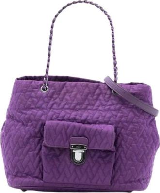 Prada Pre-owned Handbags, female, Purple, Size: ONE SIZE Pre-owned Quilted Nylon Satchel
