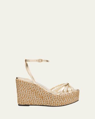 Jimmy Choo London 100mm Dree Metallic Leather Espadrille Wedge Sandals