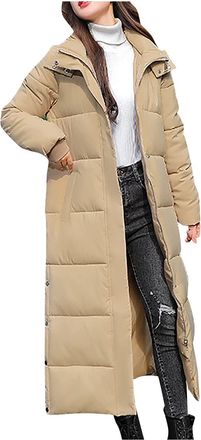 Generic Winter Coats for Women Maxi Long Hooded Puffer Coat Full Length Thickened Down Jacket Plus Size Quilted Padded Jackets Zip Up Overcoats Side Split War