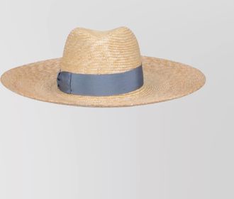 Borsalino ribbon detail wide brim straw hat