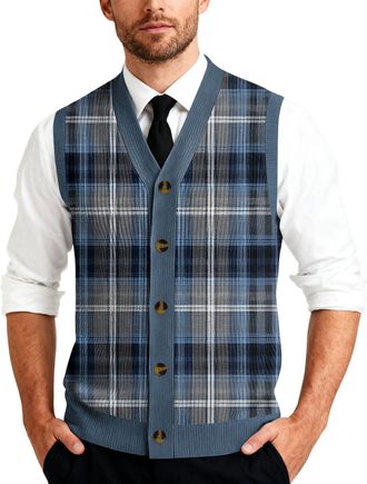 Generic Sweater Vest Men Mens V Neck Sleeveless For Vests Casual Button Down Knit Pattern Navy S