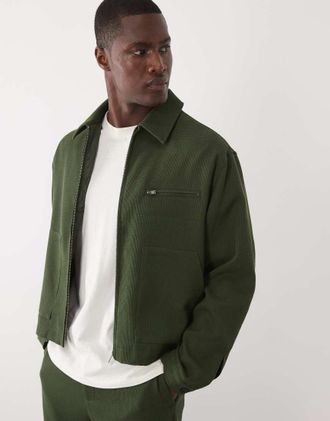 Asos Giacca stile blouson elegante verde oliva a nido dape in coordinato