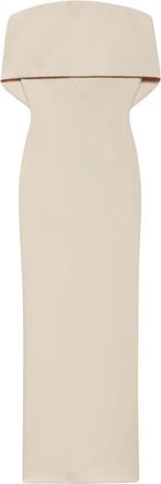 Aniye By Midi jurk met bandeau halslijn en split achter - Dames - Avondkleed - Beige - L - Polyester - Kleedjes