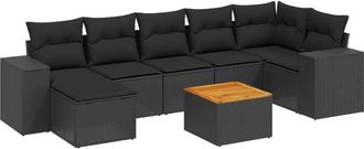 vidaXL Set De Sof&aacute;s De Jard&iacute;n 8 Piezas Y Cojines Rat&aacute;n Sint&eacute;tico Negro Vidaxl