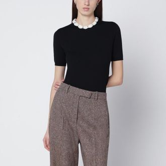 Valentino Black crewneck sweater with crystal details