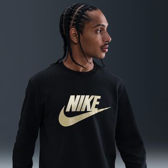 Nike Mens Nike Sportswear Club Graphic Fleece Crew in Black | FN3890-011