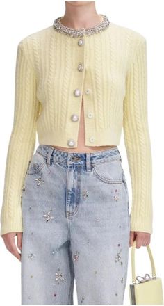 Self Portrait Alpaca Cardigan - Dames - Vesten - Geel - L - Wol - Truien & Vesten