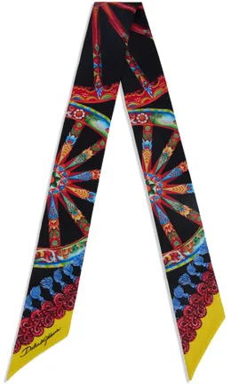 Dolce & Gabbana Womens Silk Scarf Colourful Print Brown Scarfs