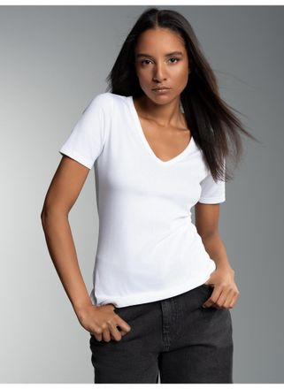 Trigema T-Shirt TRIGEMA TRIGEMA V-Shirt aus Baumwolle/Elastan, Damen, Gr. XXL, weiss (wei&szlig;), 95% Baumwolle, 5% Elastan, Basic, Shirts T-Shirt