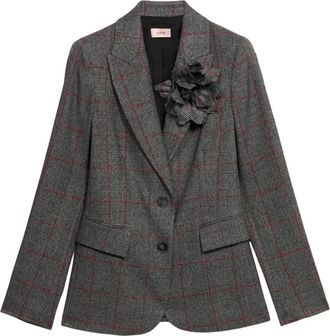 Oltre Gekreid Blazer met Speld - Dames - Blazers - Grijs - S - Leer - Jassen