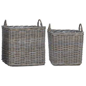 vidaXL Cesta Para Plantas Con Almacenamiento 2 Pcs Gris Rat&aacute;n Lacak Vidaxl