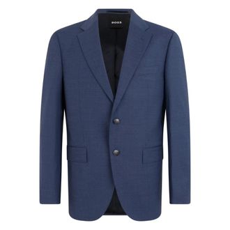 HUGO BOSS Jassen, Heren, Blauw, 2Xl, Wol, Enkelrijdig wollen blazer