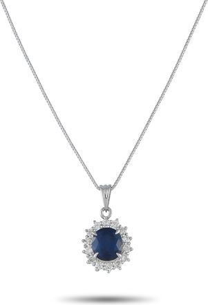 Luxury Bazaar Platinum 0.43 ct Diamond and 2.85 ct Sapphire Round Pendant Necklace MF02-061625