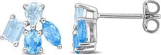 Mimi & Max Multi-Gem Cluster Stud Earrings Sterling Silver