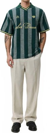 Les Deux Stripe Jacquard Short Sleeve Football Jersey In Pine Green