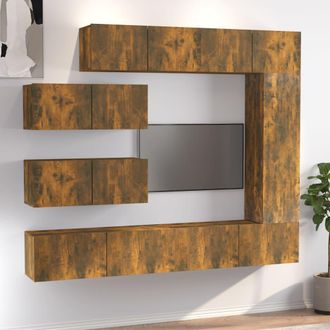 vidaXL Vidaxl - Set De Muebles De Tv 7 Pzas Madera Contrachapada Roble Ahumado