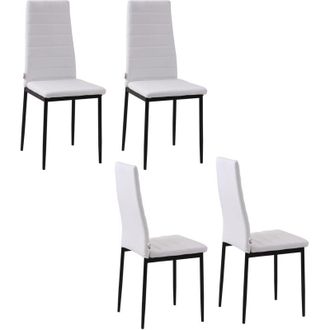 HOMCOM Set 4 Sedie Imbottite per Cucina o Soggiorno in Metallo e Tessuto Bianco