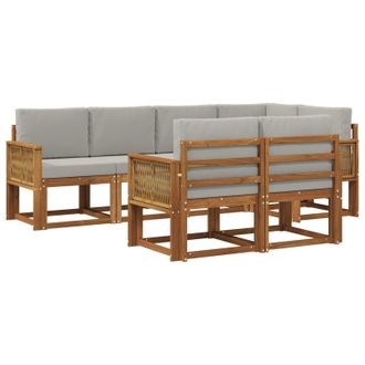 vidaXL Conjunto De Sof&aacute;s De Exterior 7 Pcs Natural Y Gris Claro Vidaxl