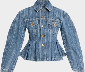 Ganni Pleated Stripe Denim Jacket