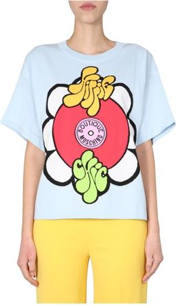 Moschino T-shirt met ronde hals - Dames - T-shirts - Blauw - XS - Katoen - Tops