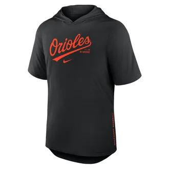Nike Baltimore Orioles Arched Wordmark Nike Mens Dri-FIT MLB Hooded T-Shirt in Black | 03NB00AOLE-6XV