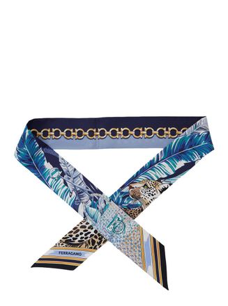 Ferragamo Leopard-Print Silk Scarf - Blue