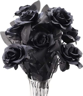 OEM Juego De 10 Rosas Artificiales De Seda Negra, Flores Realistas, Para Bodas, Hogar, Oficina, Fiestas