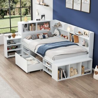 Matteo Multifunctional Single Childrens Bed With Drawers in Beige