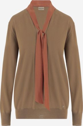 Valentino Womens Sweater Wool V-Neck Beige