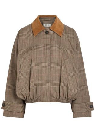 R&oacute;he Houndstooth Wool and Suede Jacket - Dark Green - 38 (UK10 / S)