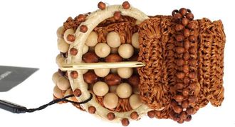 Dolce & Gabbana Bruine Raffia Houten Kralen Brede Tailleband