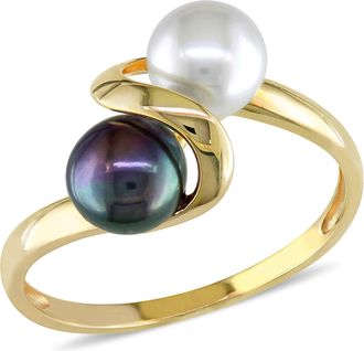 Mimi & Max White and Black Cultured Freshwater Pearl Ring in 10k Yellow Gold
